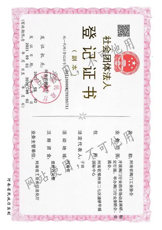 阀协社会团体法人登记证书